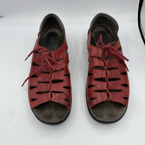 Aravon Sandals Womens Size 12 D Bromly Ghillie Red Gladiator Casual‎ Leather - Picture 3 of 9